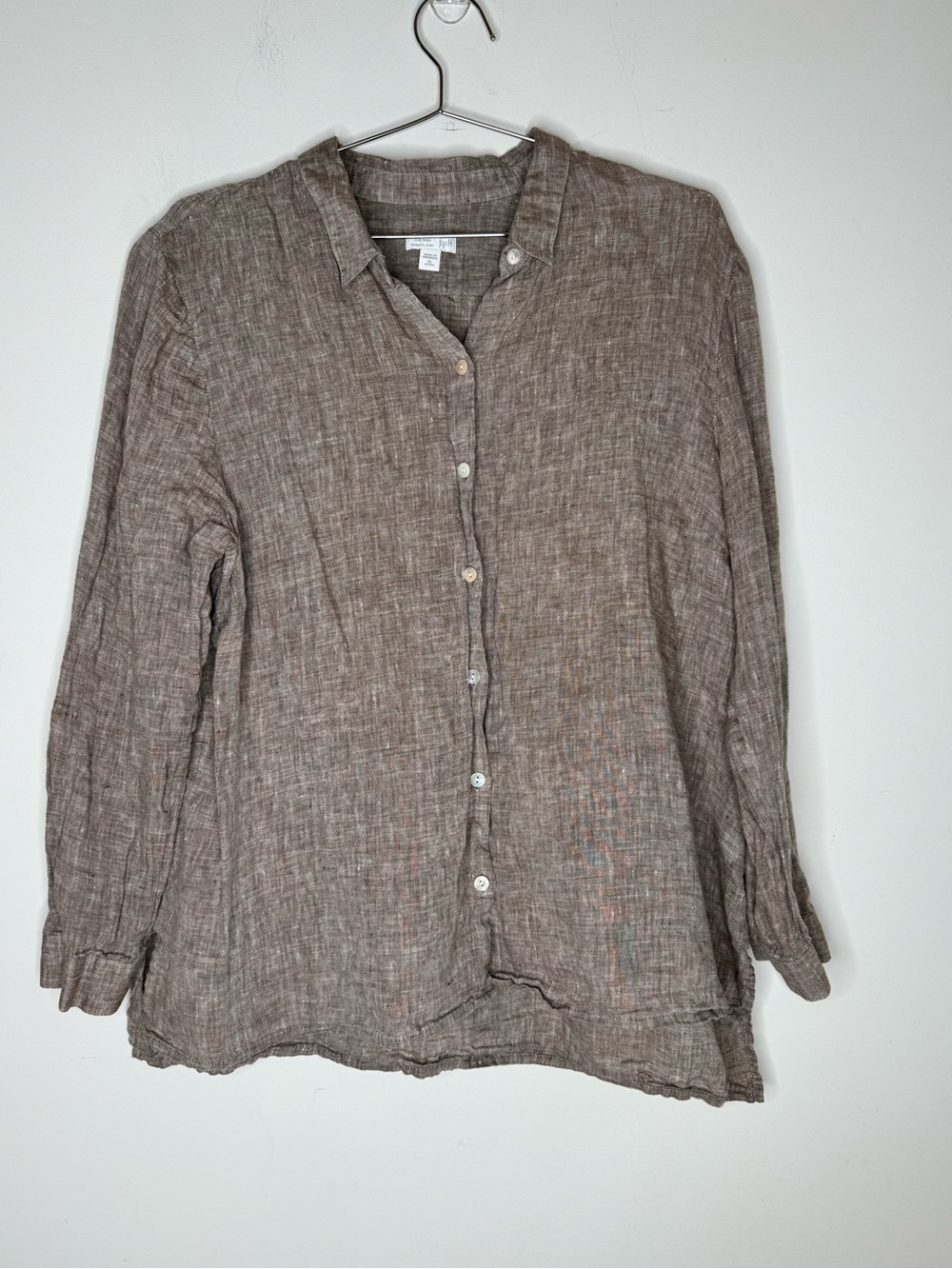 J. Jill Love Linen Button Up Shirt Brown Taupe XL Petite Beach Boho Lightweight